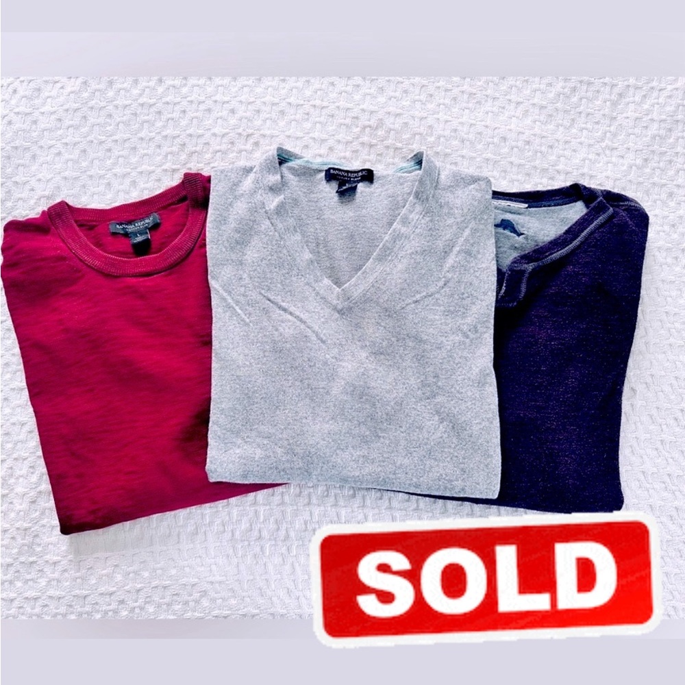 3 Mens sweaters. Gray cashmere blend sweater. Burgundy crew neck. Maroon henley